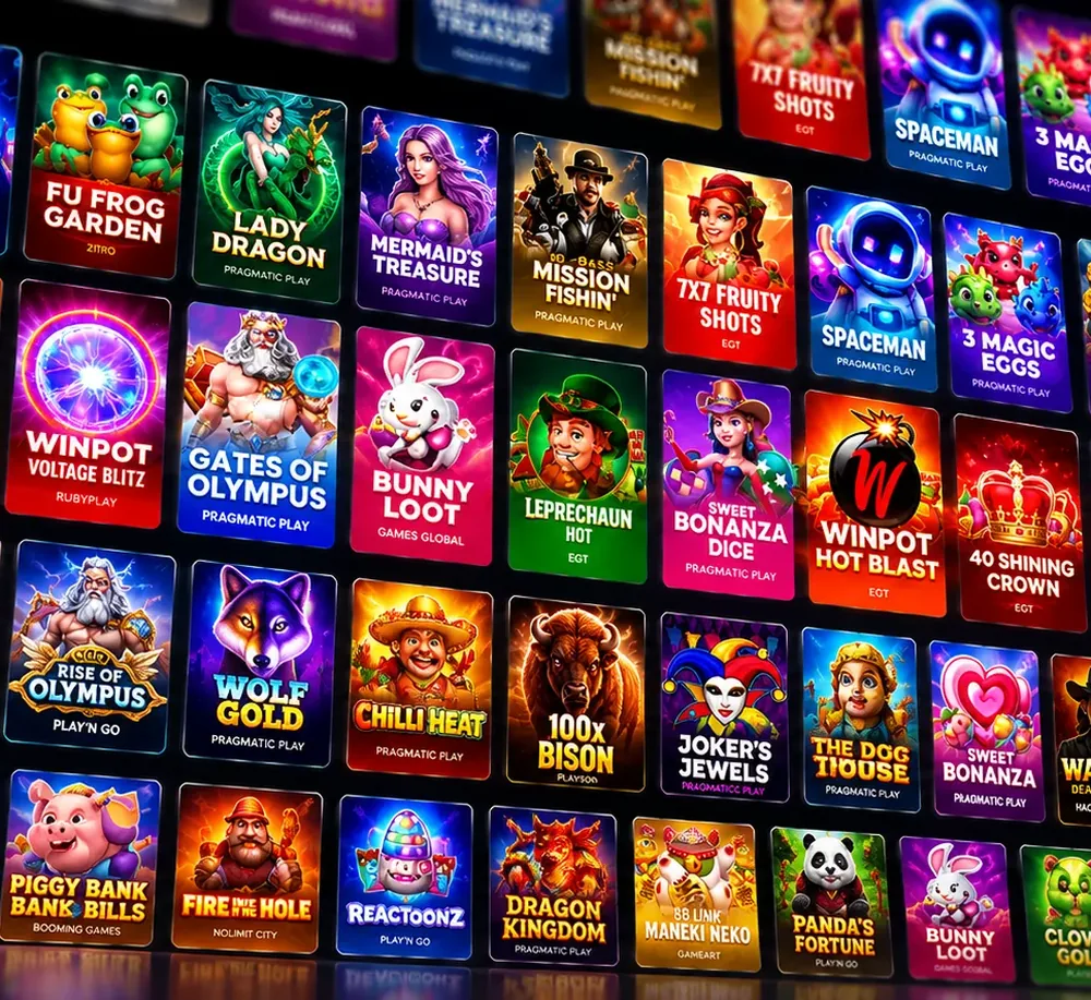 Un muro de tragamonedas de Pragmatic Play, Play’n GO, EGT y otros estudios